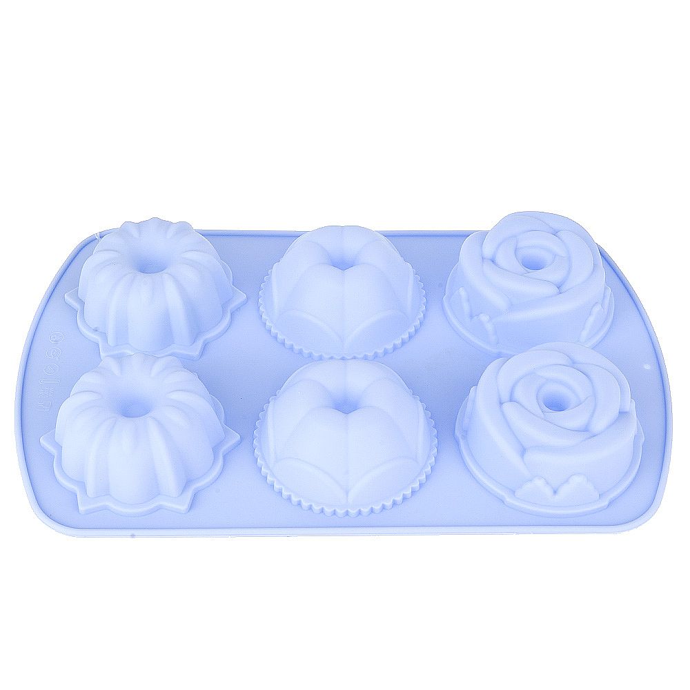 Форма силиконовая для выпечки 6 ячеек "Цветочный микс" 7*7*3,5см/ 27*17*3,5см.(4вида)