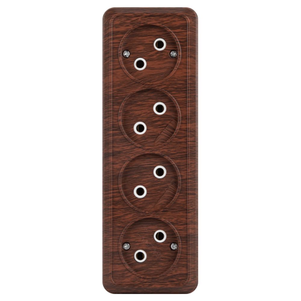 Розетка Intro Quadro 2-207-10 без заземления четырехместная 4х2P, 16А-250В, IP20, ОУ, венге