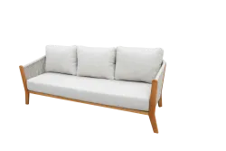 "Сидней" диван 3-местный плетеный из роупа, основание тик, каркас алюминий бежевый, роуп бежевый, ткань бежевая