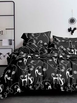 Постельное белье полисатин Simple House "Тойгер" 2-спальное Наволочка 50х70 см 2 шт Простынь на резинке 160x200 см Пододеяльник 175x215 см