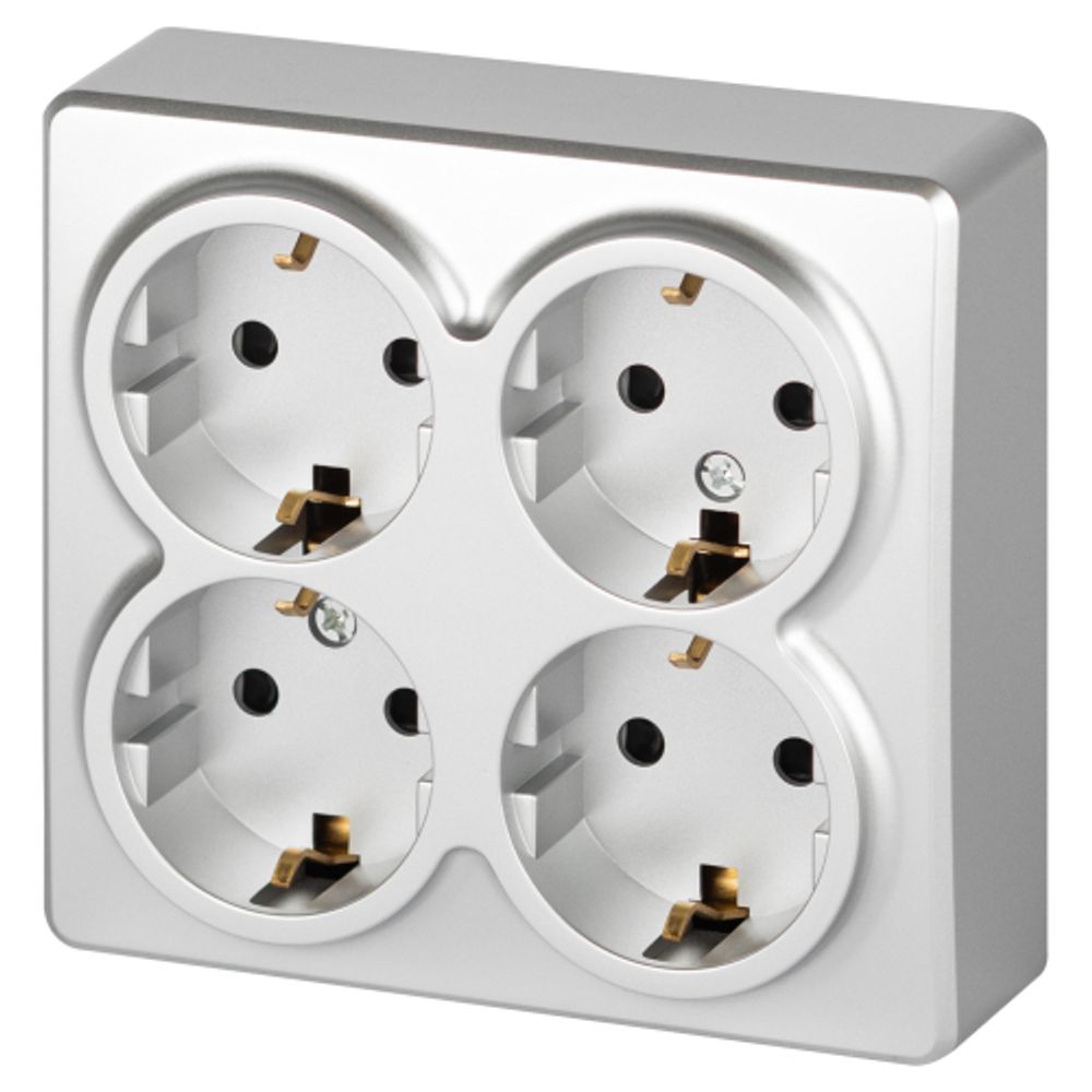 Розетка ЭРА Эксперт 11-2211-03 четырехместная с заземлением 4х2P+E Schuko со шторками, IP20, 16A-250В, ОУ, алюминий