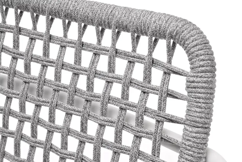 "Тунис" стул плетенный из роупа, каркас алюминий белый, роуп светло-серый