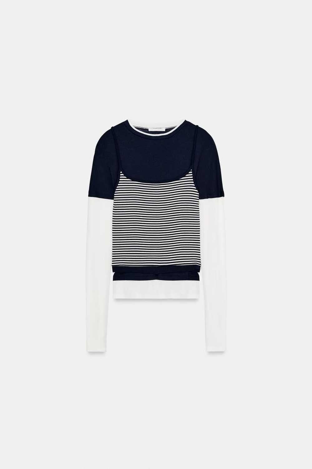 ZARA ФУТБОЛКА С ЭФФЕКТОМ ТРОЙНОЙ ПОЛОСКИ, МОРСКОЙ СИНИЙ