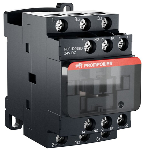Контактор Prompower PLC1D09BD серии Pulse, ток 9А, 3 полюса, доп контакт 1НО+1НЗ, катушка 24DC