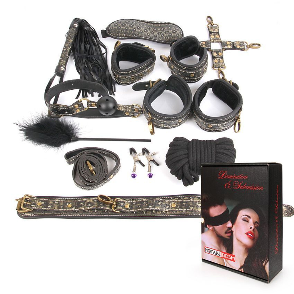 Чёрно-золотистый набор БДСМ (Цвет: черный с золотистым)