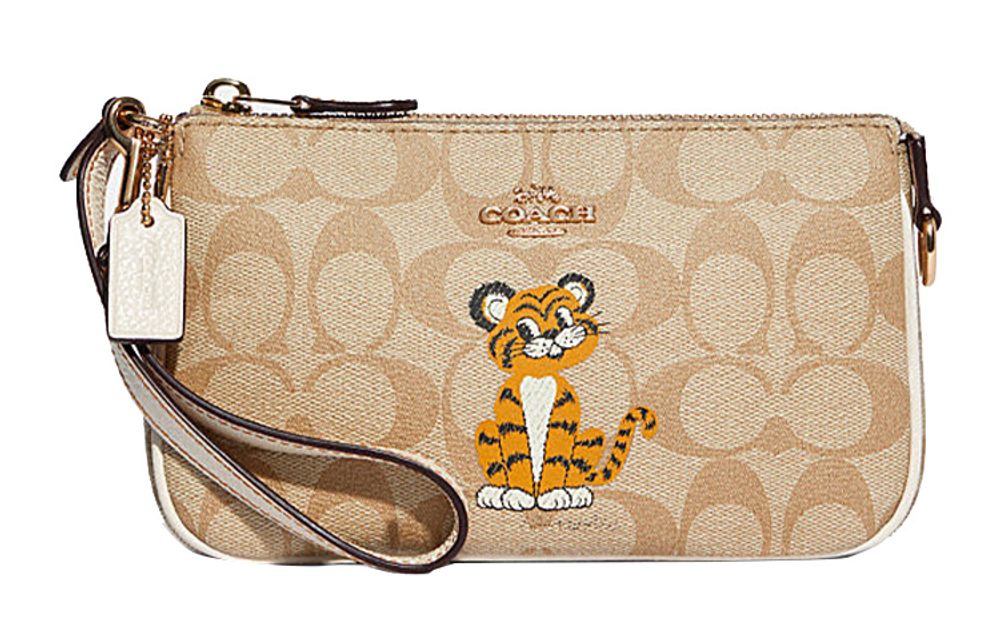 COACH Nolita 19 Coated Canvas With Pebbled Leather Clutch Small Women"s Khaki White