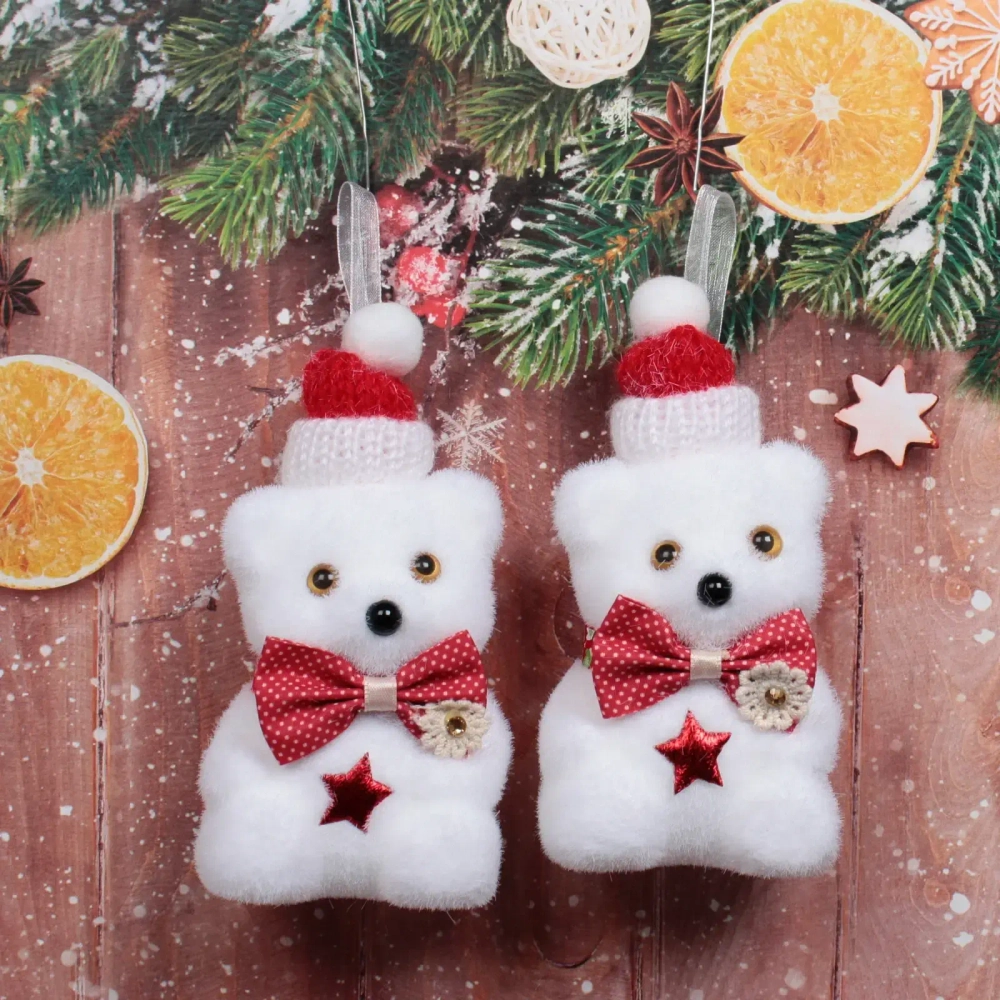 Елочные украшения «Медвежонок» (набор 2 шт) 7*13,5 см, красный