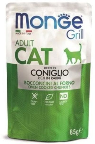 Влажный корм Monge Cat Grill Pouch для взрослых кошек, Итальянский кролик, Пауч 85 г