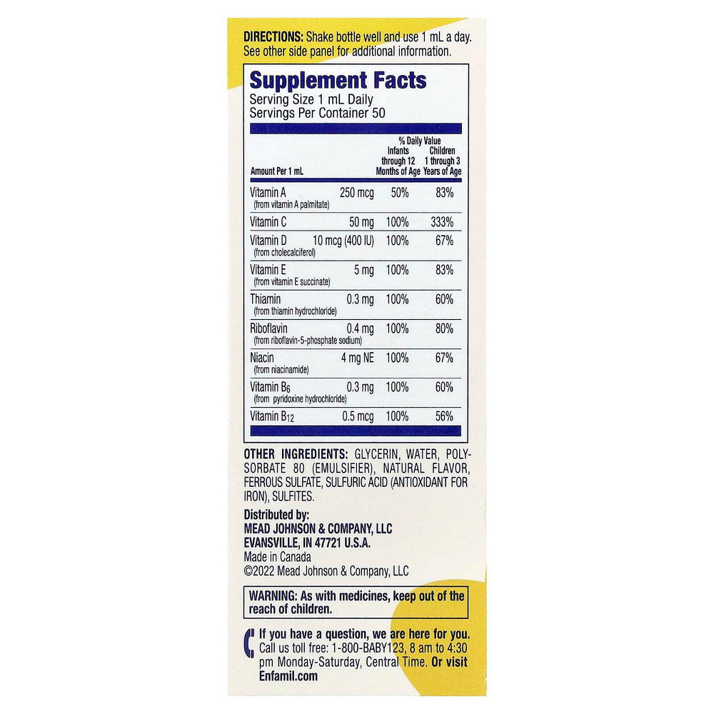 Enfamil, Poly-Vi-Sol®, мультивитамины в каплях, для детей 6–24 месяцев, 50 мл (1 2/3 жидк. унции)