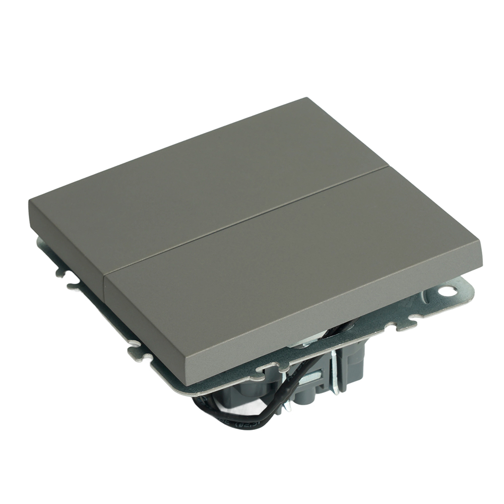 Выключатель 2-клавишный (механизм), STEKKER, 250В, 10А, серия Эмили, RSW10-5104-10, платиново-серый, soft touch 49944