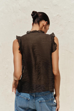 ZARA ПОЛУПРОЗРАЧНЫЙ ТОП С ВОЛАНАМИ, КОРИЧНЕВЫЙ