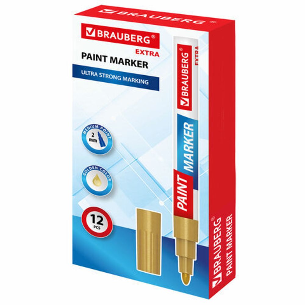 Маркер-краска лаковый EXTRA (paint marker) 2 мм, ЗОЛОТОЙ, УСИЛЕННАЯ НИТРО-ОСНОВА, BRAUBERG, 151972