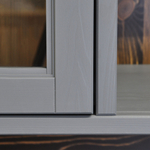 Буфет, 155х41х202, Лэйквью, для кухни и гостиной, деревянный с 4 дверями, из массива дерева, серый, MAKOSA