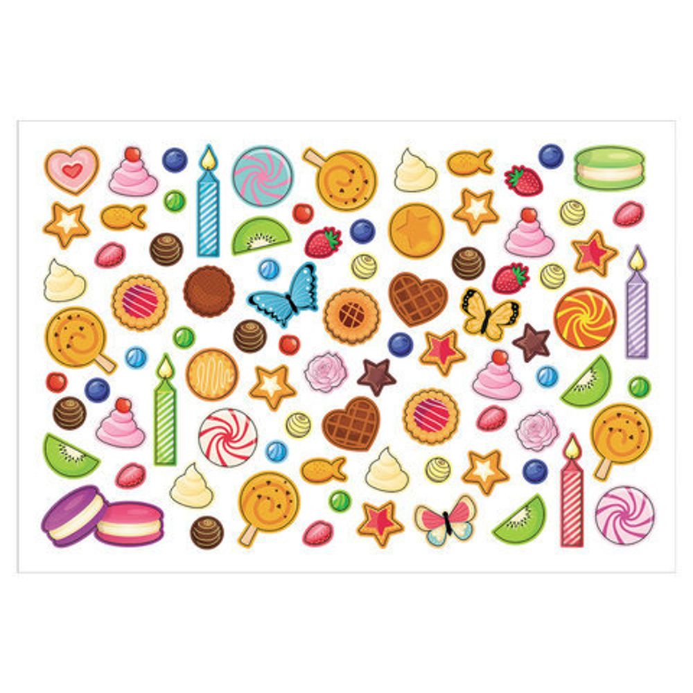 Наклейки бумажные с игровым полем НАБОР 2 листа, 184 наклейки, "Сладкое настроение", HATBER, 2Н5н