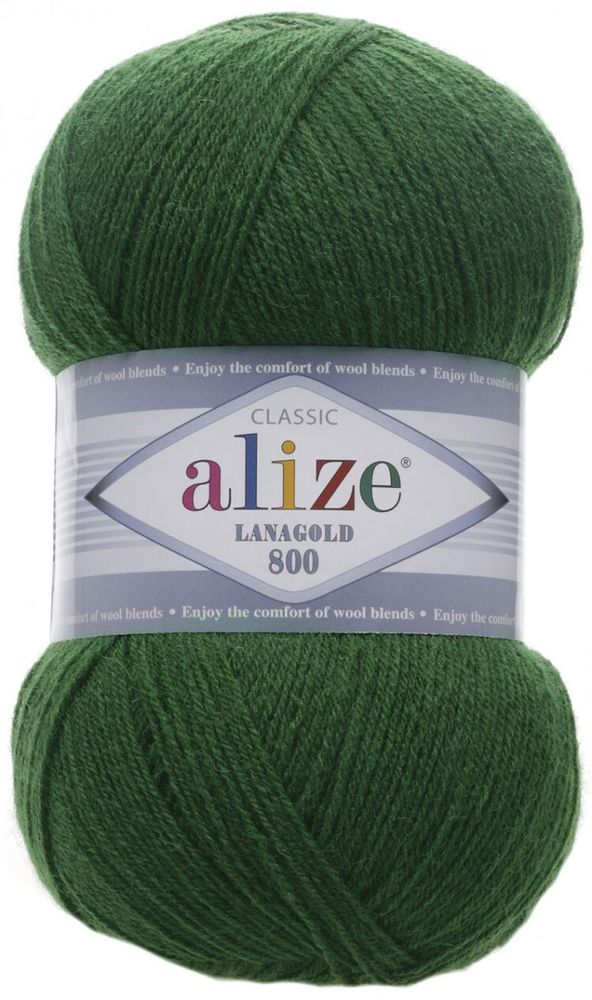ALIZE &quot;LANAGOLD 800&quot;, 49% шерсть, 51% акрил, 100 гр, 800 м, 118 зелёная трава