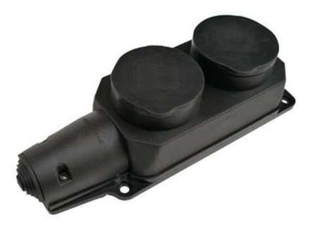 Колодка 2-м 16А IP44 с заземл. с защ. крышками каучук черн. IN HOME 4690612010274