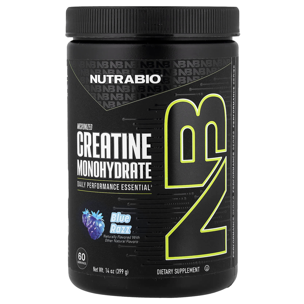 NutraBio, микронизированный моногидрат креатина, со вкусом голубой малины, 399 г (14 унций)