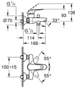 Смеситель для ванны GROHE Euroeco однорычажный, DN 16 (32743001)
