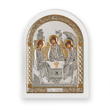 Св. Троица, икона арочная, белое дерево 105х140