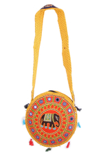 Сумка Этно "Слон" с вышивкой, зеркалами и кисточками, круглая, цвет желтый красный