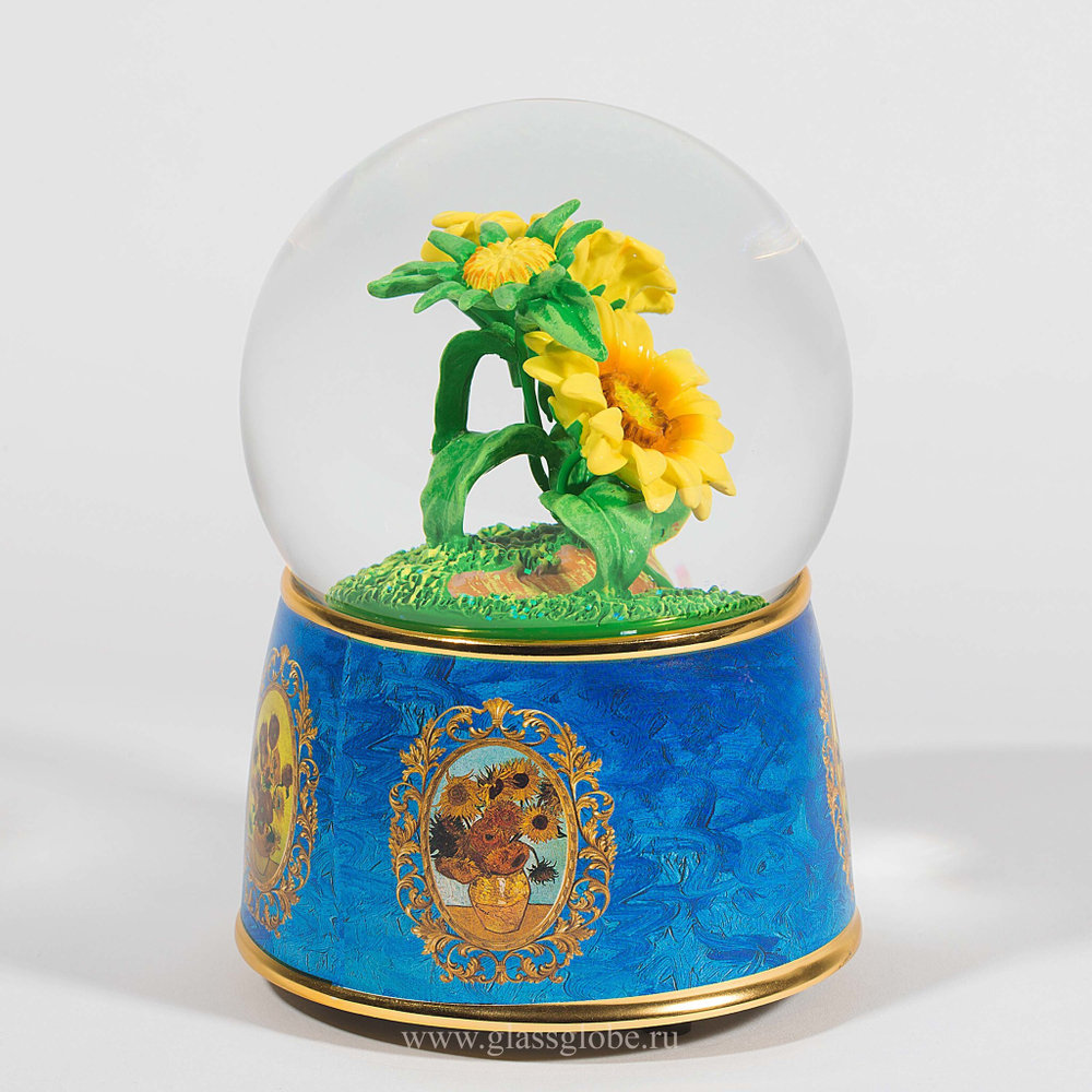 Стеклянный шар с блестками Подсолнухи