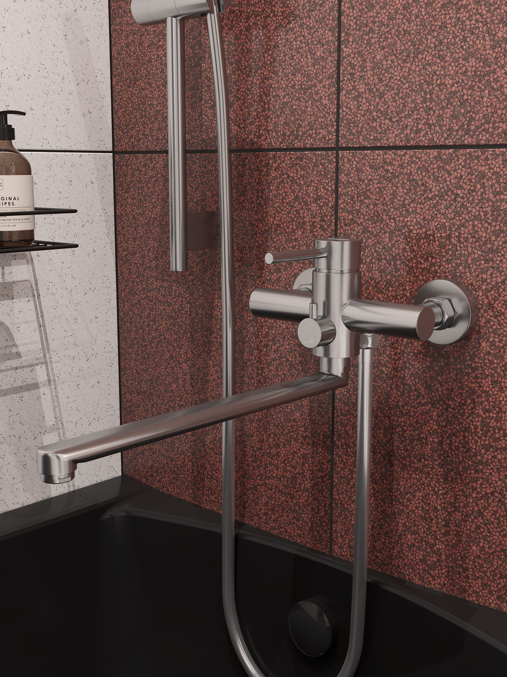 Смеситель с длинным изливом для ванны STWORKI Киркенес S45115S сталь