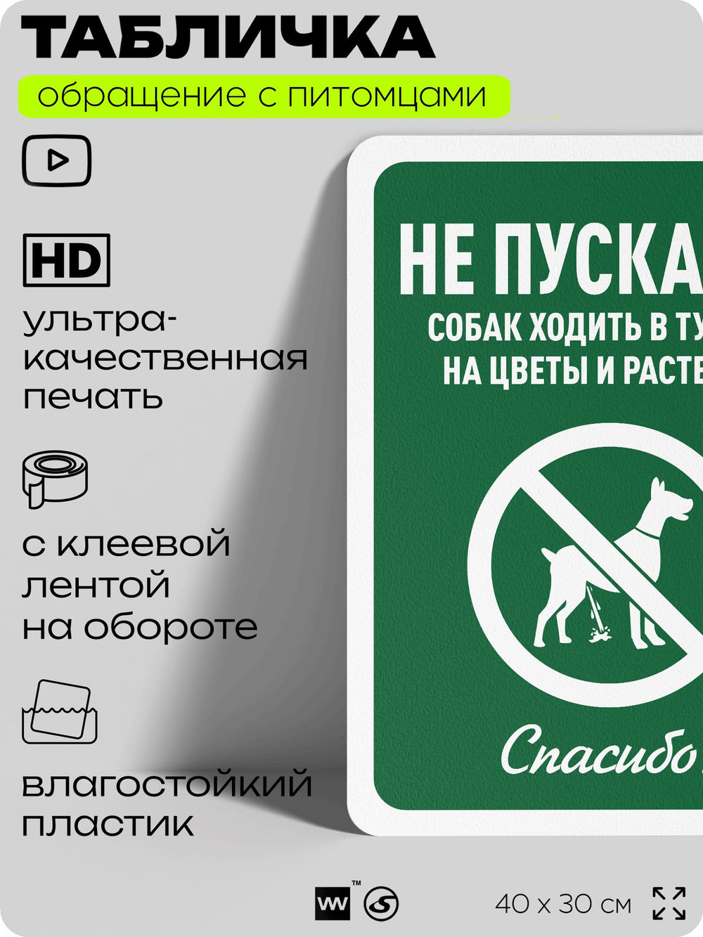 Табличка "Не пускайте собак ходить в туалет на цветы и растения", для двора, дома, подъезда, 40х30 см, Silver Plane x Айдентика Технолоджи