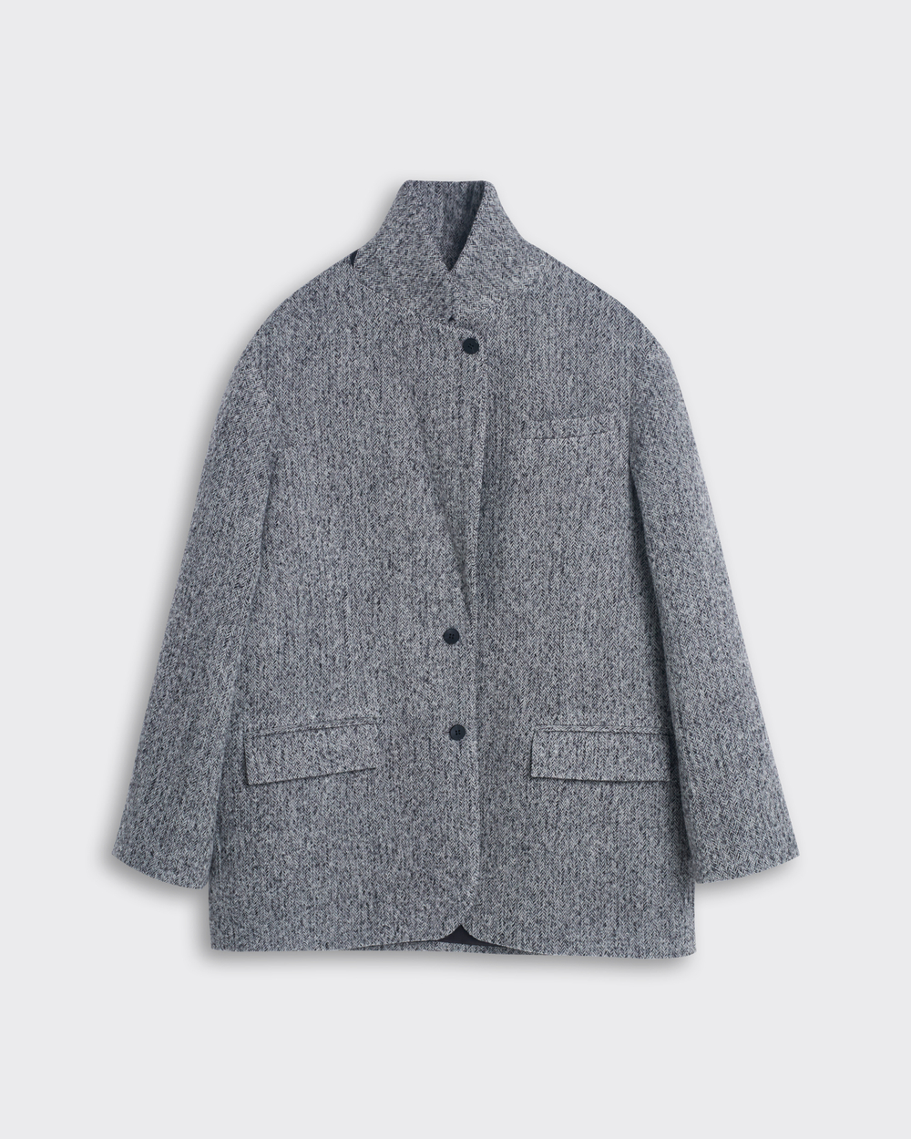 Пальто-жакет из шерсти елочка серый