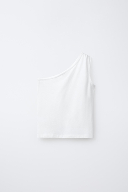 ZARA АСИММЕТРИЧНЫЙ ТОП С ЛЮВЕРСАМИ, БЕЛЫЙ