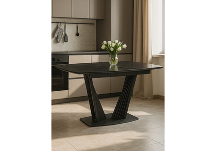 Керамический стол Woodville Вейл 140(180)х80 черный мрамор shakespeare black, черный, ножки черные