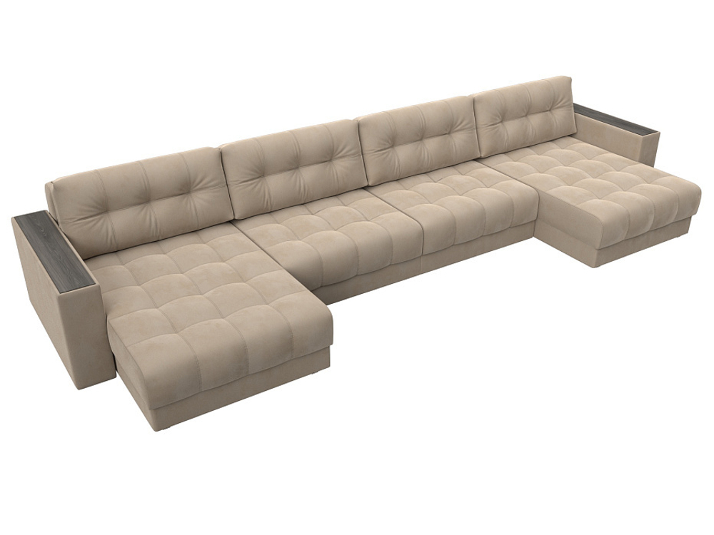 Диван П-образный с декором Лига-049 НПБ Лонг, SEVEN 729 ВЕЛЮР бежевый