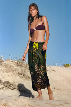 ZARA ПАРЕО С ЦВЕТОЧНЫМ ПРИНТОМ И УЗЛОМ, ЗЕЛЕНЫЙ