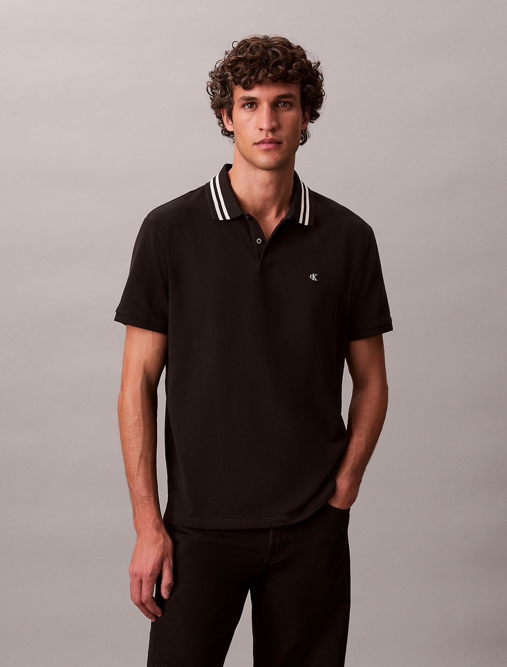Поло Calvin Klein Monogram Pique Tipped Classic Polo Shirt Black
