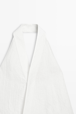 Massimo Dutti Топ из смесового льна с горловиной халтер, белый