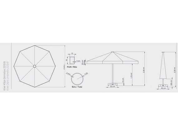 Зонт пляжный с базой на колесах Kiwi Clips&amp;Base, Ø225 см, бежевый