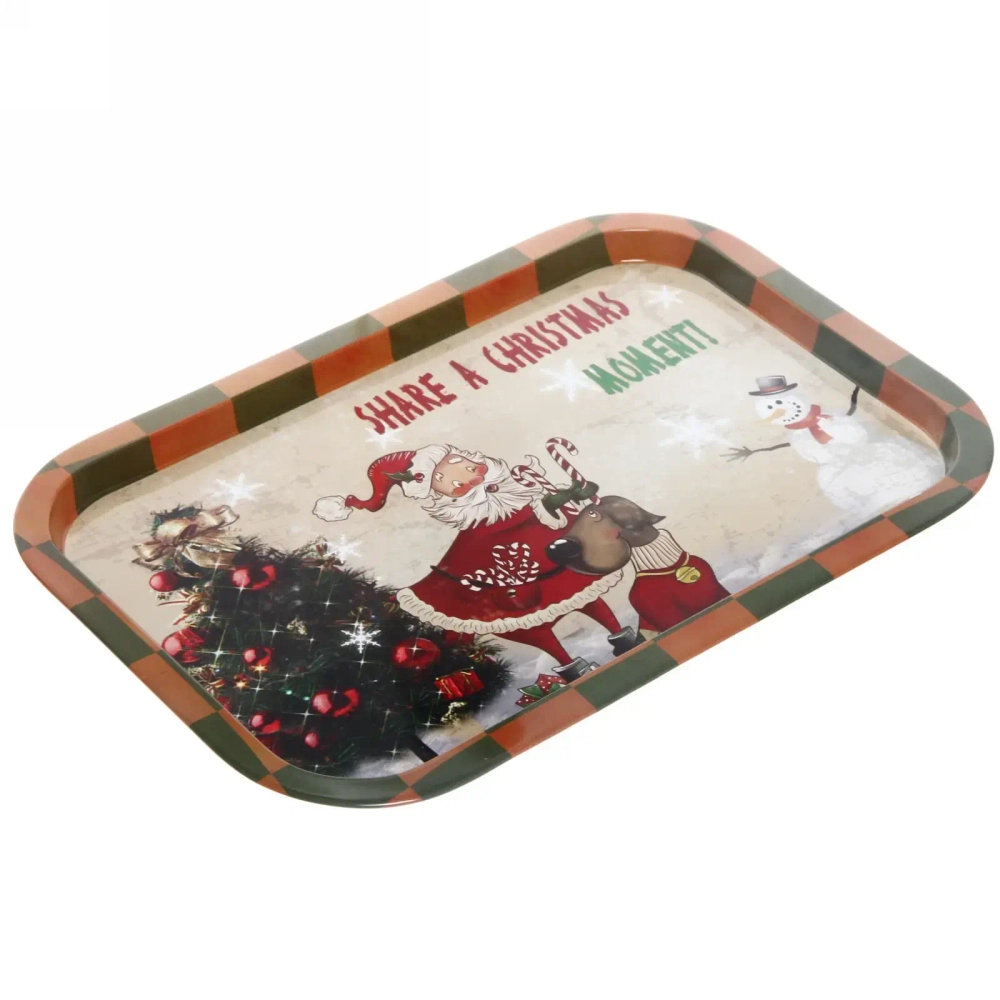 Поднос жестяной 34,5*23,5см «Дед Мороз с собачкой»