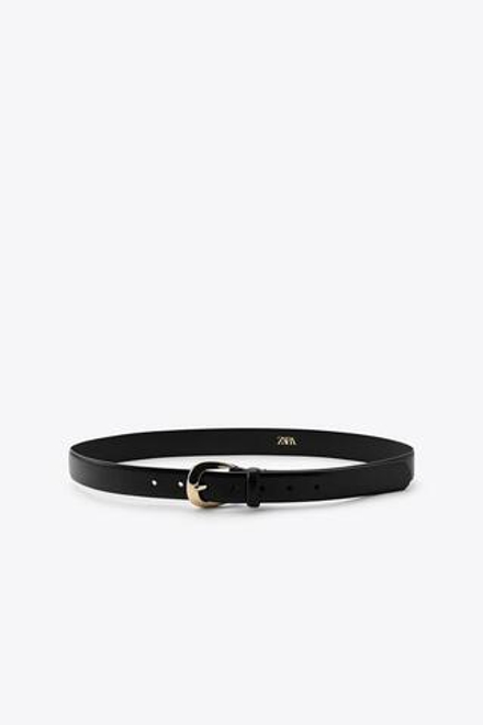 ZARA КОЖАНЫЙ РЕМЕНЬ С ОВАЛЬНОЙ ПРЯЖКОЙ, ЧЕРНЫЙ