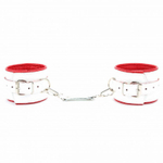 Бело-красные кожаные наручники Медсестричка (Цвет: белый с красным)