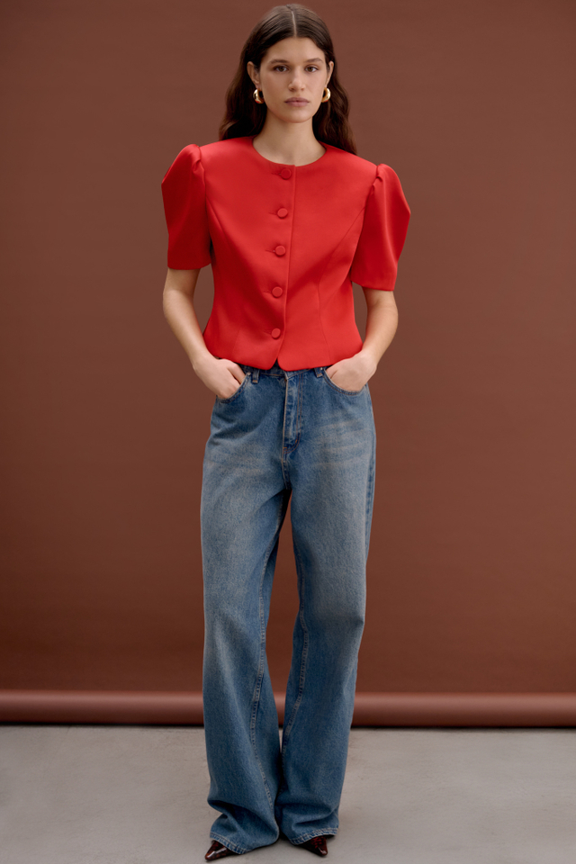 Жакет с объемными рукавами из сатина