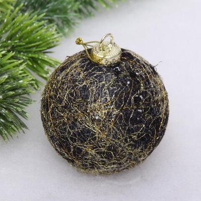 Новогодний шар "Элегантные узоры" 8 см, Чёрный/Золото (Серпантин)