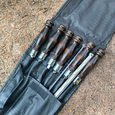 Набор шампуров в чехле 9 предметов (рк) кожзам, цвет чёрный 50 см.