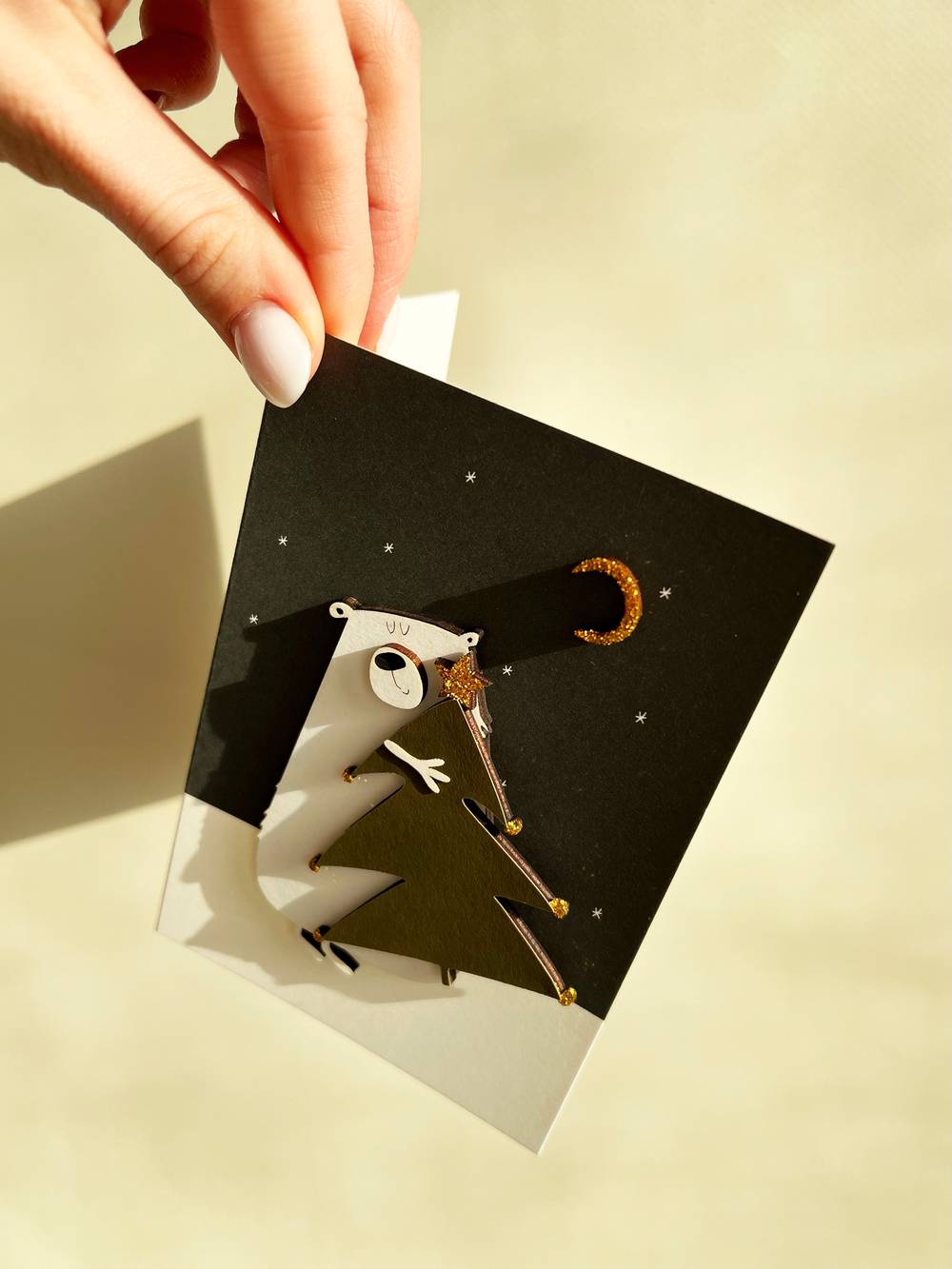 Открытка с деревянным элементом «Новогодний мишка» 13,5 × 9,5 см