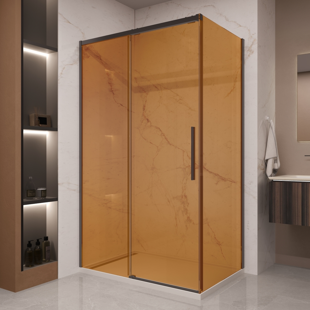 Душевой уголок Stella VSR-1ST9012GSB, 1200*900, черный, стекло янтарь