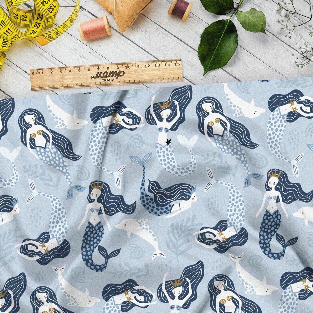 Ткань барби русалки с дельфинами