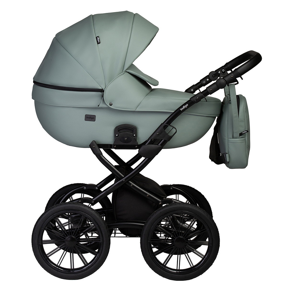 Детская коляска Indigo Mio Eco Plus 14 3 в 1 с автокреслом Avionaut Cosmo Black 03 шалфей кожа