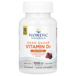 Nordic Naturals, Жевательные таблетки без сахара и витамина D3, лесные ягоды, 25 мкг (1000 МЕ), 60 жевательных таблеток