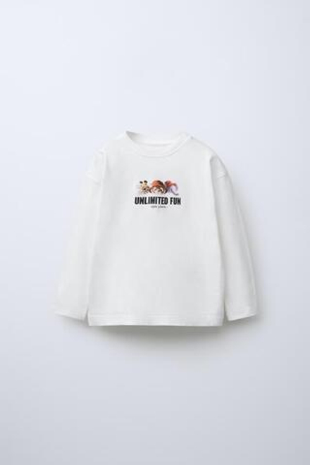 ZARA ЛОНГСЛИВ С ПРИНТОМ, ЖЕЛТОВАТО-БЕЛЫЙ