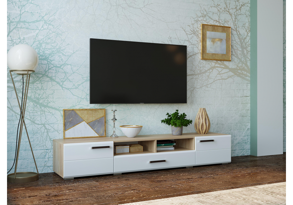 ТВ-тумба Woodville Иоги 2.0 сонома, белый глянец