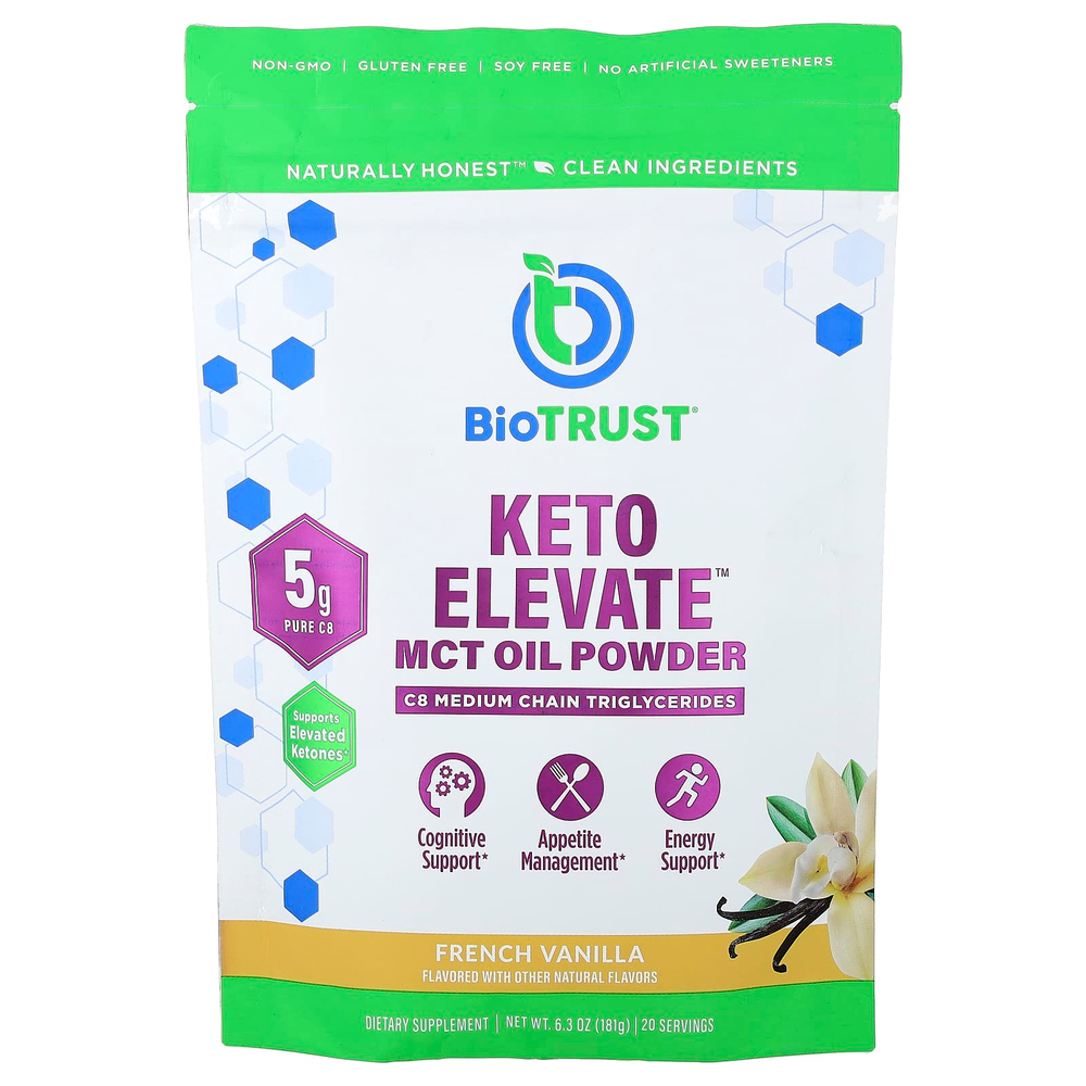 BioTRUST, Keto Elevate™, порошок из масла MCT, французская ваниль, 181 г (6,3 унции)