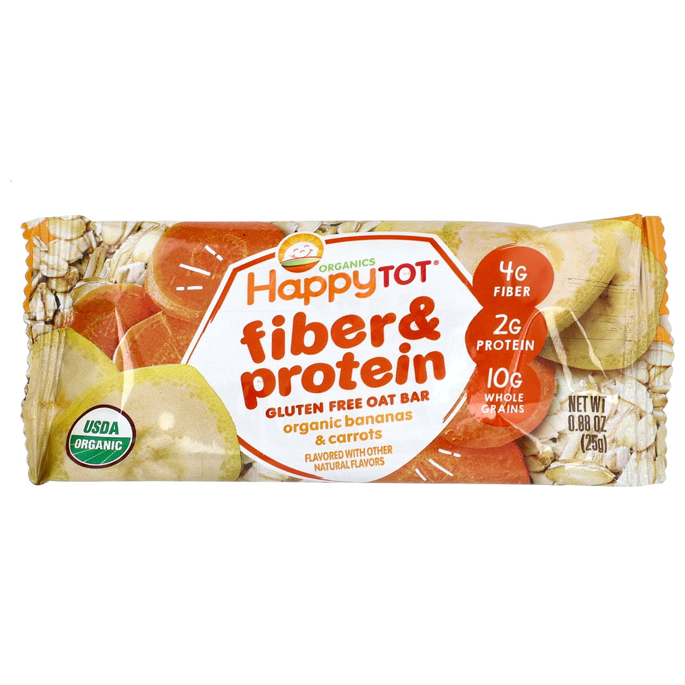 Happy Family Organics, Happy Tot®, овсяный батончик с клетчаткой и протеином, с органической морковью и бананом, 5 батончиков, 25 г (0,88 унции)
